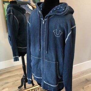 True Religion distressed blue hoodie